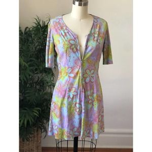 70s Flower Power Mini Zip Dress (Small/Medium)